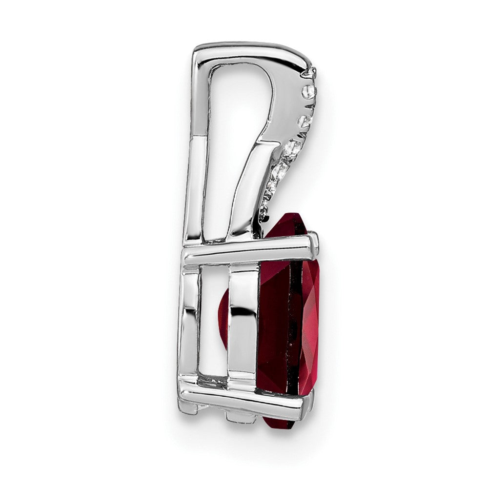 14k White Gold 7x5mm Oval Garnet and Diamond Pendant