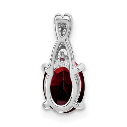 14k White Gold 7x5mm Oval Garnet and Diamond Pendant