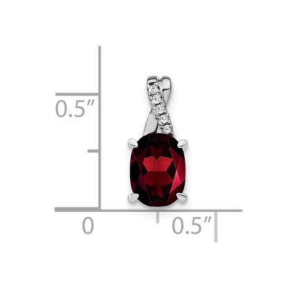 14k White Gold 7x5mm Oval Garnet and Diamond Pendant