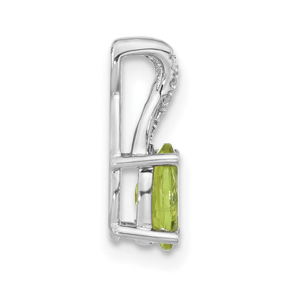14k White Gold 7x5mm Oval Peridot and Diamond Pendant