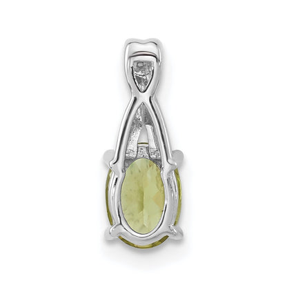 14k White Gold 7x5mm Oval Peridot and Diamond Pendant