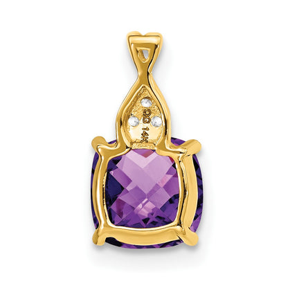10k 7mm Cushion Checkerboard February/ Amethyst and Diamond Pendant