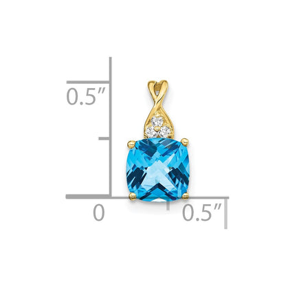 10k 7mm Cushion Checkerboard December/ Blue Topaz and Diamond Pendant
