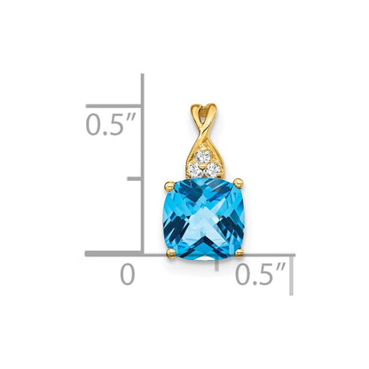 14k 7mm Cushion Checkerboard December/Blue Topaz and Diamond Pendant