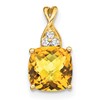 14k 7mm Cushion Checkerboard November/Citrine and Diamond Pendant
