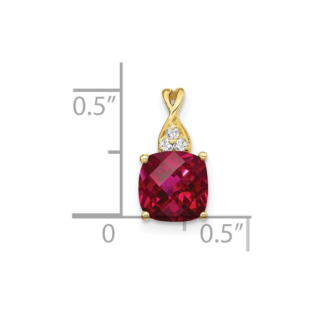 10k Checkerboard Created Ruby and Diamond Pendant