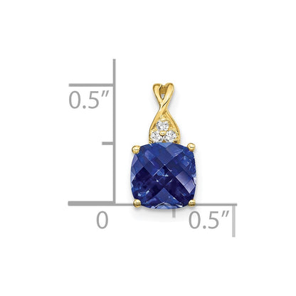 10k 7mm Cushion Checkerboard September/ Lab-Created Sapphire and Diamond Pendant