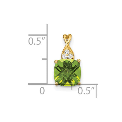 14k 7mm Cushion Checkerboard August/Peridot and Diamond Pendant