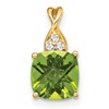 14k 7mm Cushion Checkerboard August/Peridot and Diamond Pendant
