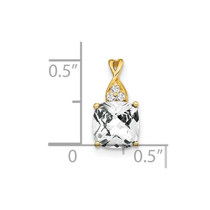 14k 7mm Cushion Checkerboard April/White Topaz and Diamond Pendant