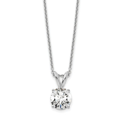 14k White Gold 3/4 carat Lab Grown Diamond VS+ F+ Round Complete Four Prong 18 inch Solitaire Pendant Necklace