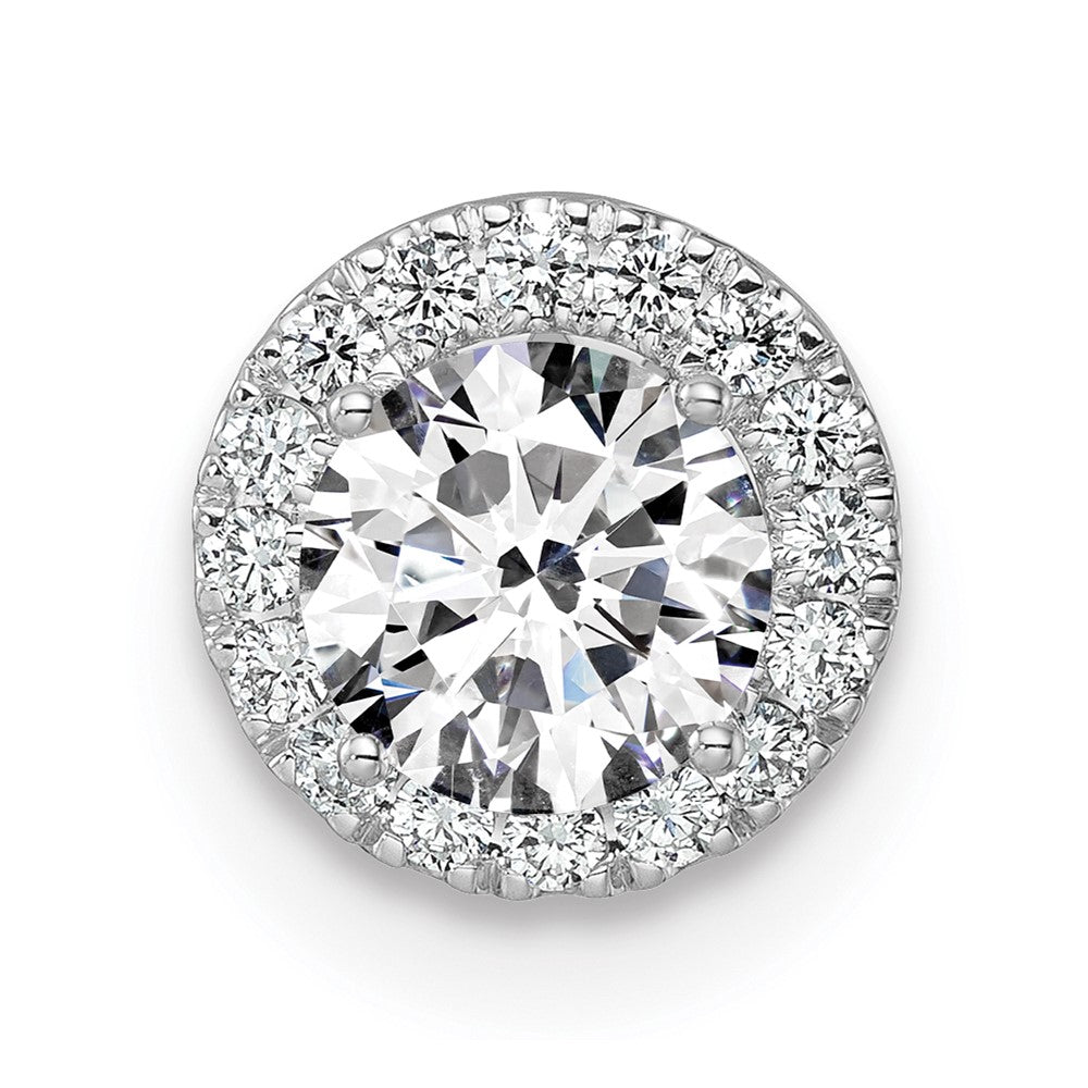14k White Gold 1/2 carat Center Lab Grown Diamond VS/SI+ G+ Round Semi Mount 8.2mm Center Halo Chain Slide Pendant