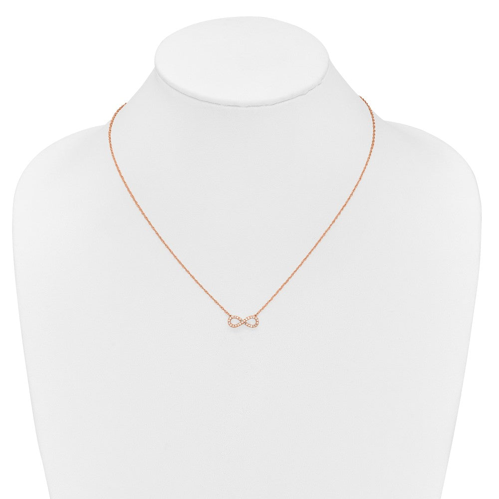 10k Rose Gold Polished 1/6 carat Diamond Infinity Symbol 18 inch Necklace