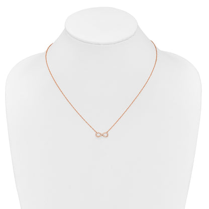 10k Rose Gold Polished 1/6 carat Diamond Infinity Symbol 18 inch Necklace