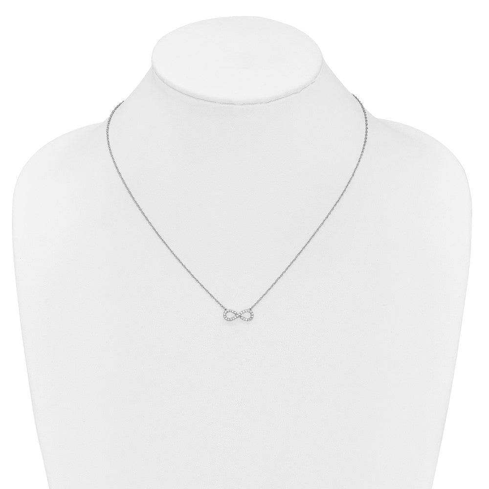 10k White Gold Polished 1/6 carat Diamond Infinity Symbol 18 inch Necklace