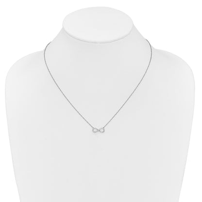 10k White Gold Polished 1/6 carat Diamond Infinity Symbol 18 inch Necklace