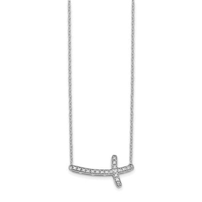 10k White Gold 1/10 carat Diamond Sideways Cross 18 inch Necklace