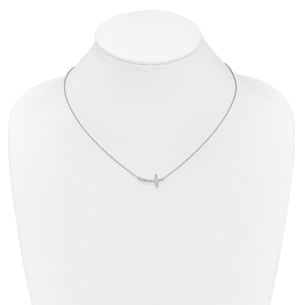 10k White Gold Diamond Sideways Cross 18in Necklace