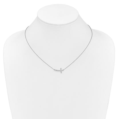 10k White Gold 1/10 carat Diamond Sideways Cross 18 inch Necklace
