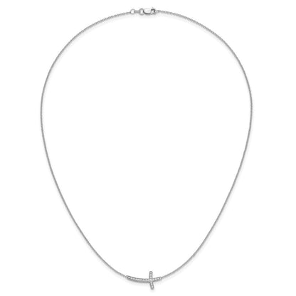 10k White Gold 1/10 carat Diamond Sideways Cross 18 inch Necklace