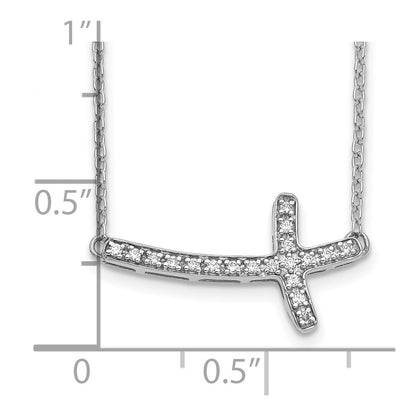 10k White Gold 1/10 carat Diamond Sideways Cross 18 inch Necklace