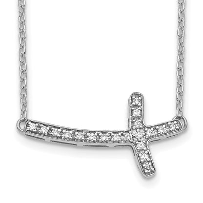 10k White Gold 1/10 carat Diamond Sideways Cross 18 inch Necklace