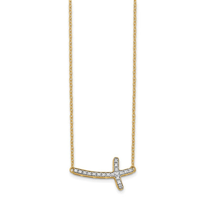 10k 1/10 carat Diamond Sideways Cross 18 inch Necklace