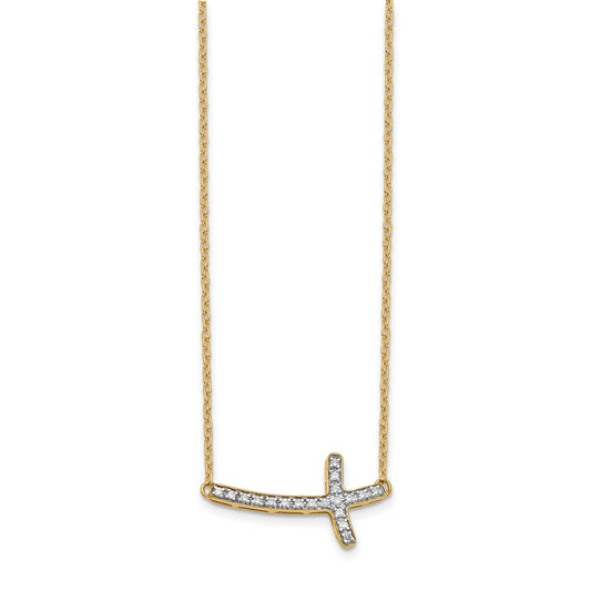 10k 1/10 carat Diamond Sideways Cross 18 inch Necklace