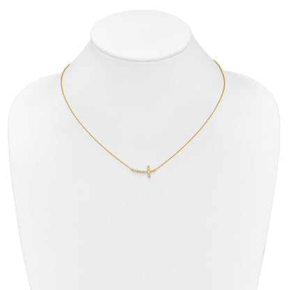 10k 1/10 carat Diamond Sideways Cross 18 inch Necklace