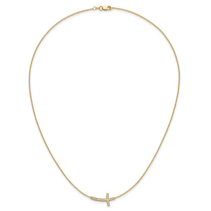 10k 1/10 carat Diamond Sideways Cross 18 inch Necklace
