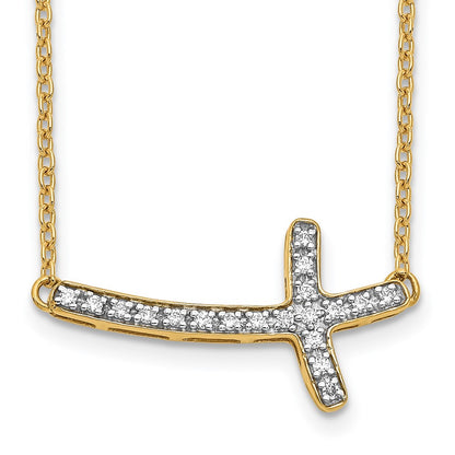 10k 1/10 carat Diamond Sideways Cross 18 inch Necklace