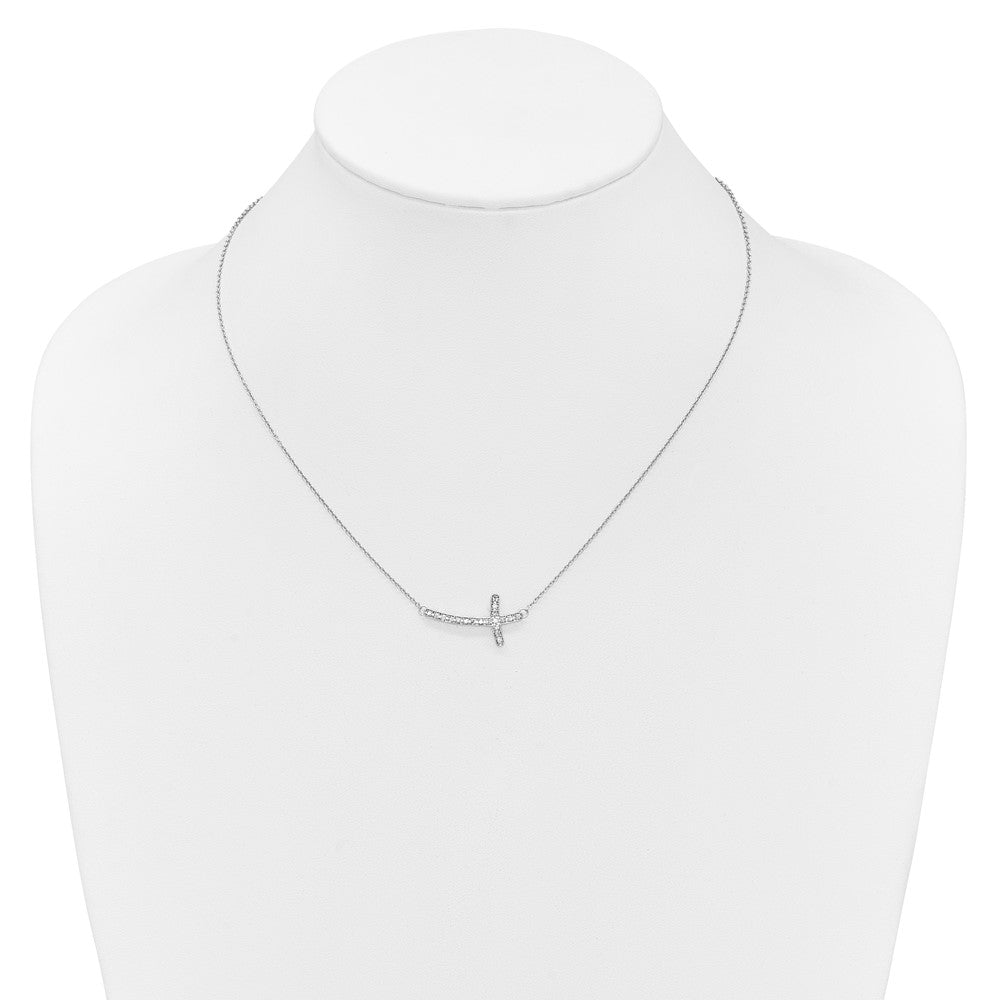 10k White Gold 1/4 carat Diamond Sideways Cross 18 inch Necklace