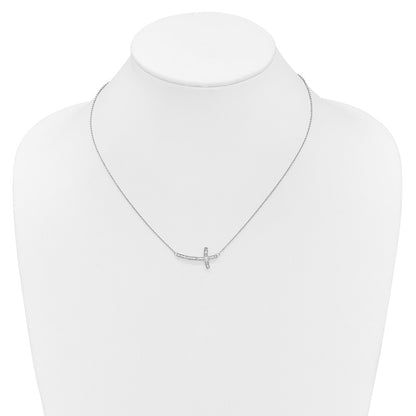 10k White Gold 1/4 carat Diamond Sideways Cross 18 inch Necklace