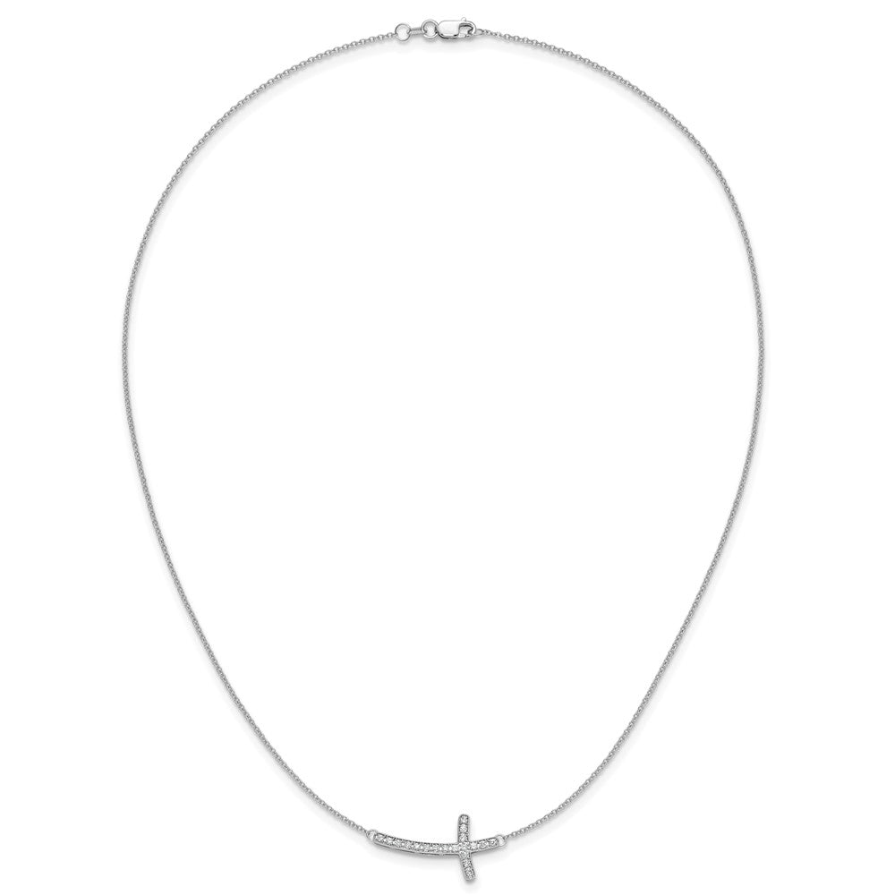 10k White Gold 1/4 carat Diamond Sideways Cross 18 inch Necklace