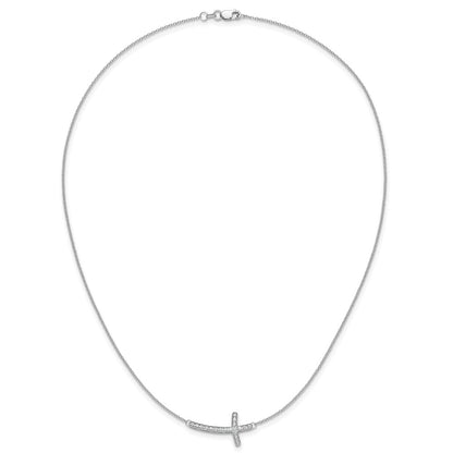 10k White Gold 1/4 carat Diamond Sideways Cross 18 inch Necklace