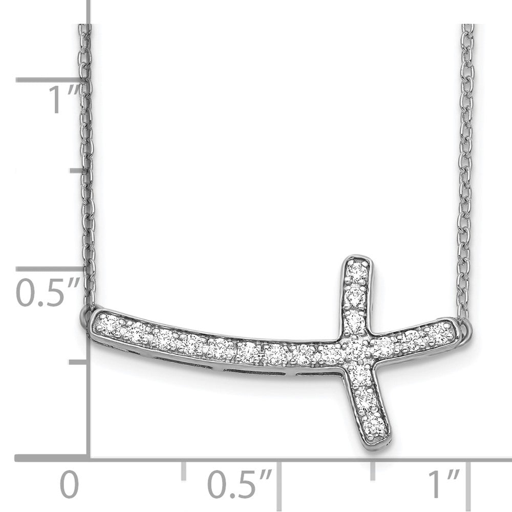 10k White Gold 1/4 carat Diamond Sideways Cross 18 inch Necklace
