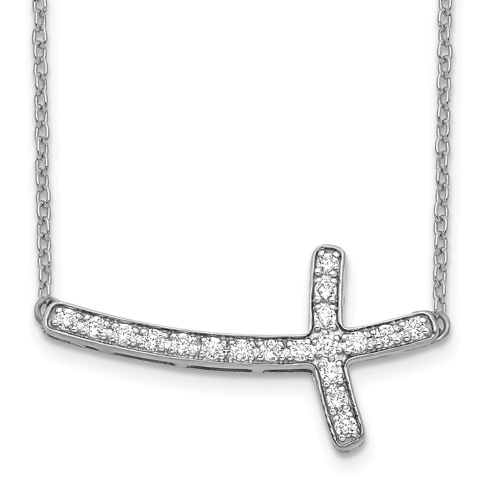 10k White Gold 1/4 carat Diamond Sideways Cross 18 inch Necklace