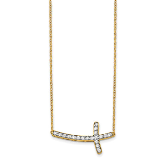 14k 1/5 carat Lab Grown Diamond VS/SI+ G+ Complete 18 inch Sideways Cross Necklace