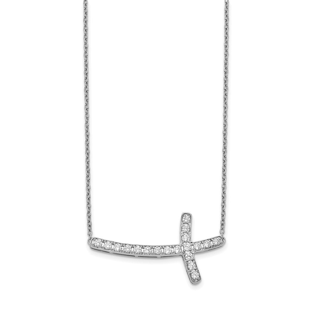 10k White Gold 1/2 carat Diamond Sideways Cross 18 inch Necklace