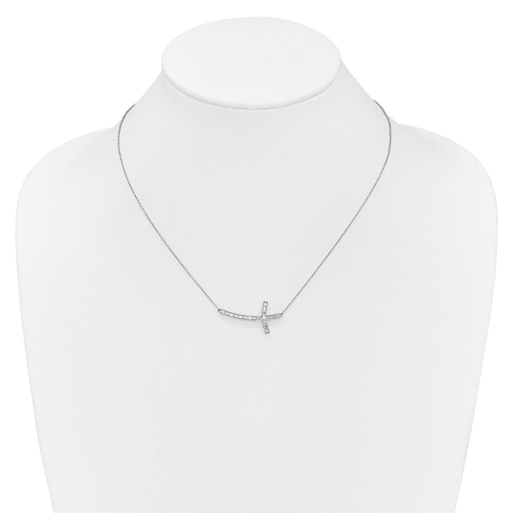 10k White Gold 1/2 carat Diamond Sideways Cross 18 inch Necklace