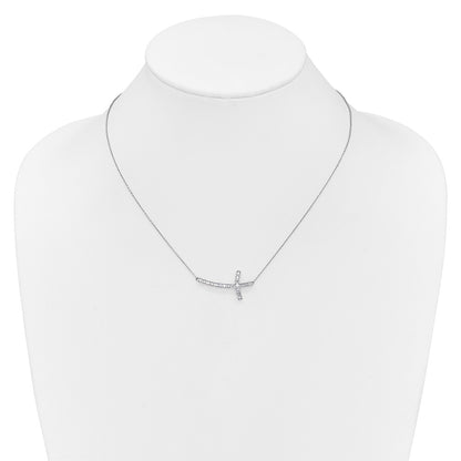10k White Gold 1/2 carat Diamond Sideways Cross 18 inch Necklace