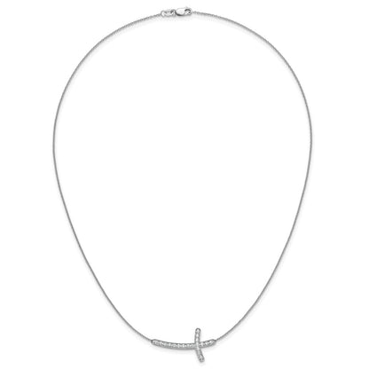 10k White Gold 1/2 carat Diamond Sideways Cross 18 inch Necklace