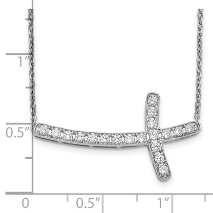 10k White Gold 1/2 carat Diamond Sideways Cross 18 inch Necklace