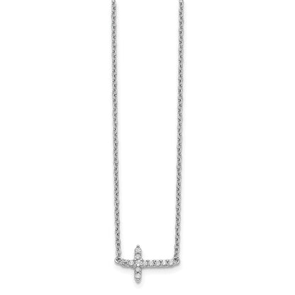 10k White Gold 1/10 carat Diamond Sideways Cross 18 inch Necklace