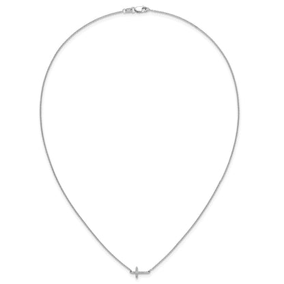 10k White Gold 1/10 carat Diamond Sideways Cross 18 inch Necklace