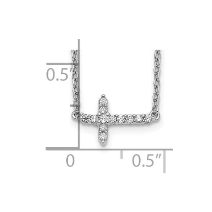 10k White Gold 1/10 carat Diamond Sideways Cross 18 inch Necklace