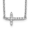 10k White Gold 1/10 carat Diamond Sideways Cross 18 inch Necklace