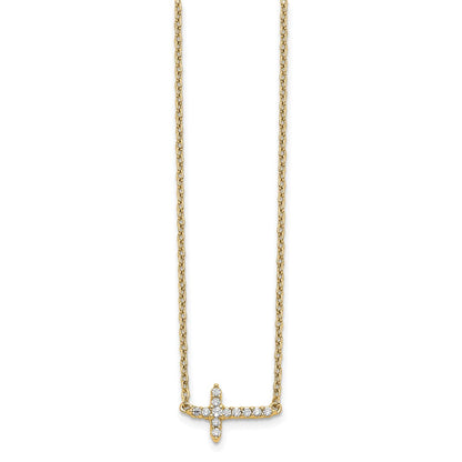 10k 1/10 carat Diamond Sideways Cross 18 inch Necklace