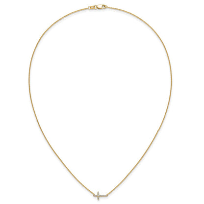 10k 1/10 carat Diamond Sideways Cross 18 inch Necklace