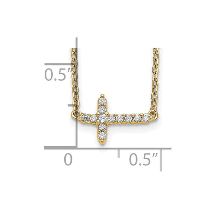 10k 1/10 carat Diamond Sideways Cross 18 inch Necklace
